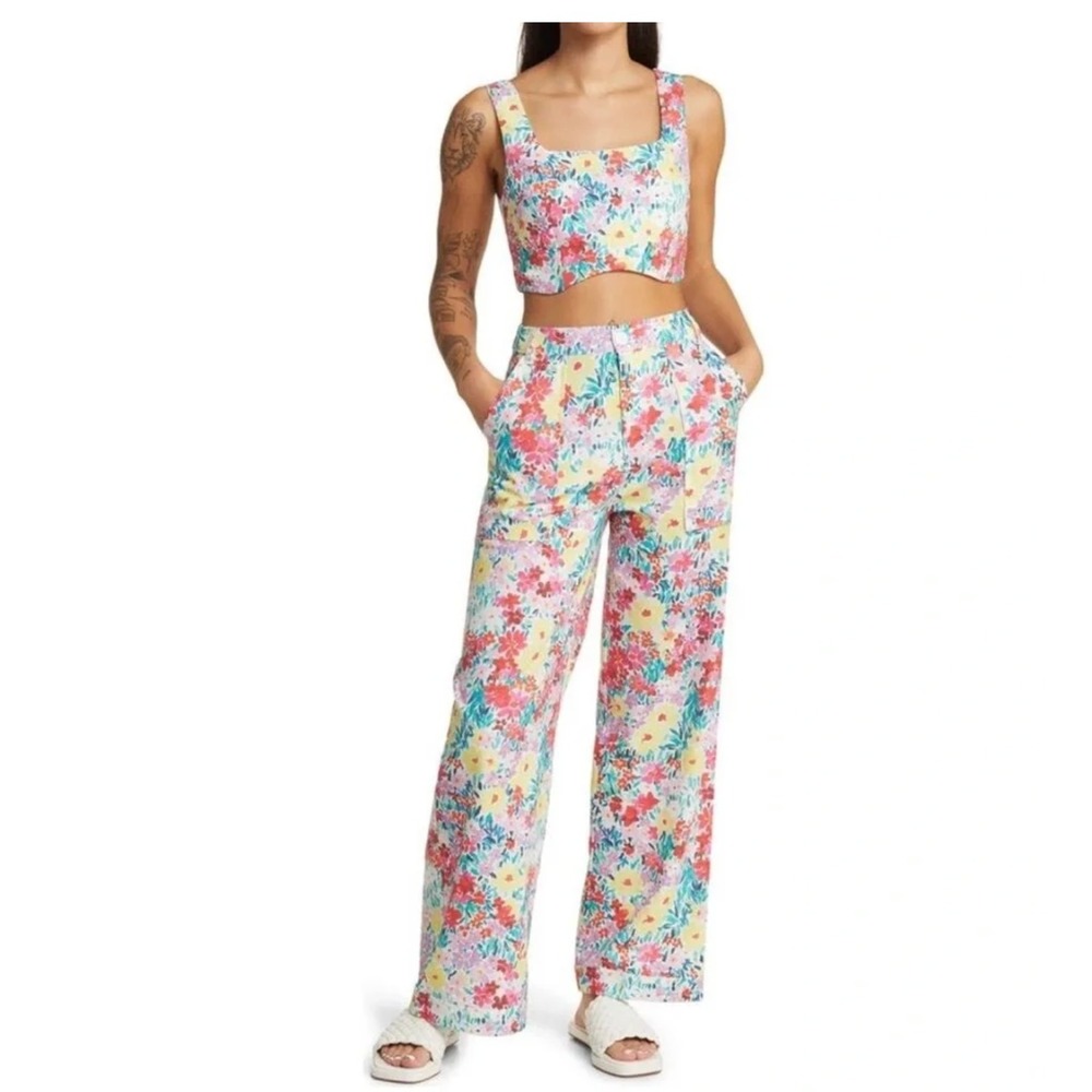Yellow the Label Midsummer Trouser Set Floral Crop Tank Pants Resort Vacation M